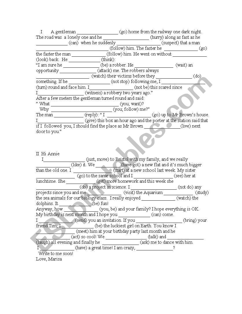 Tenses worksheet