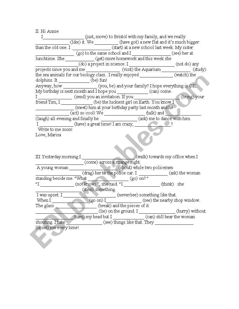 Tenses1 worksheet