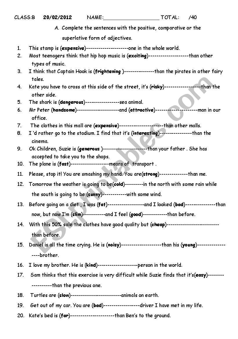 SUPERLATIVE AND COMPARATIVE FORM OF ADJECTIVES