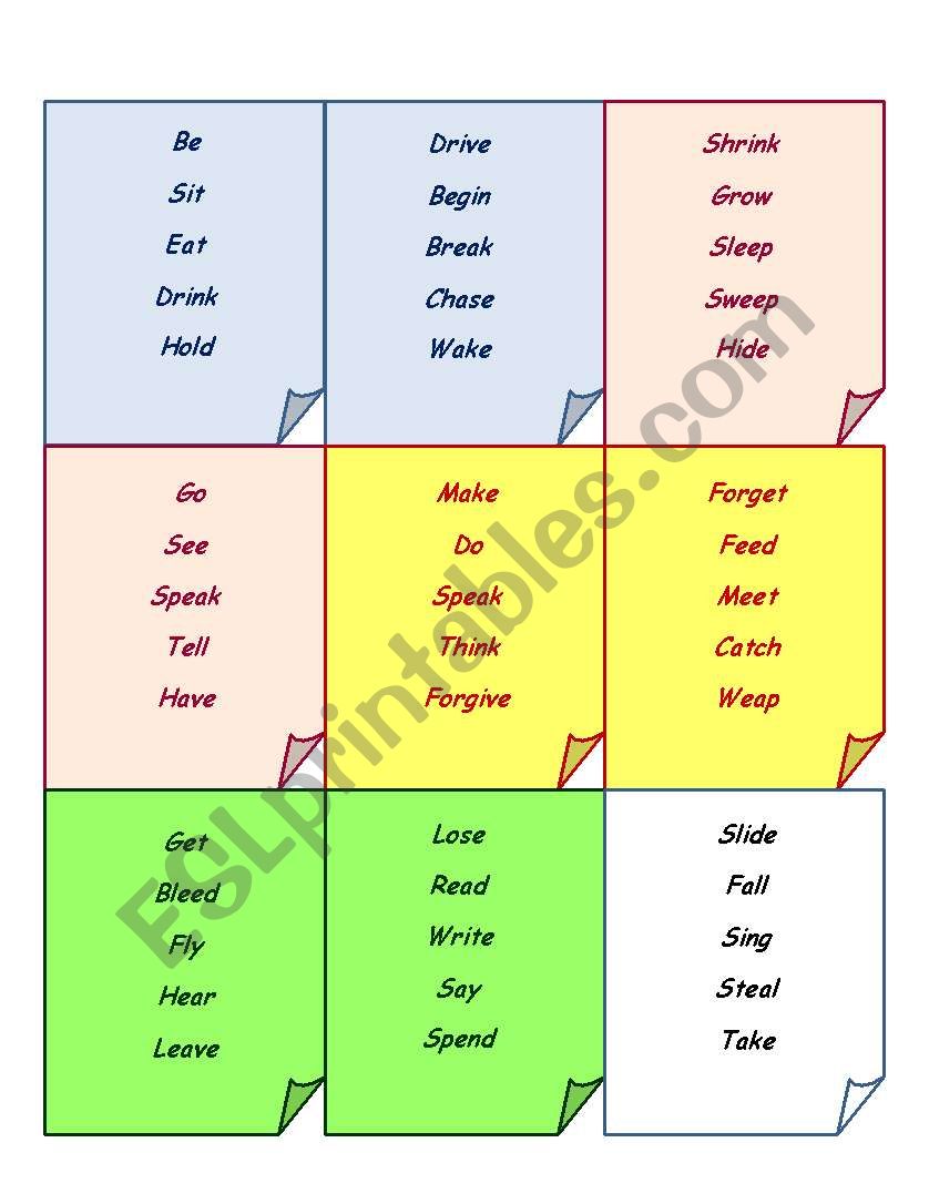 irregular verbs pair game worksheet