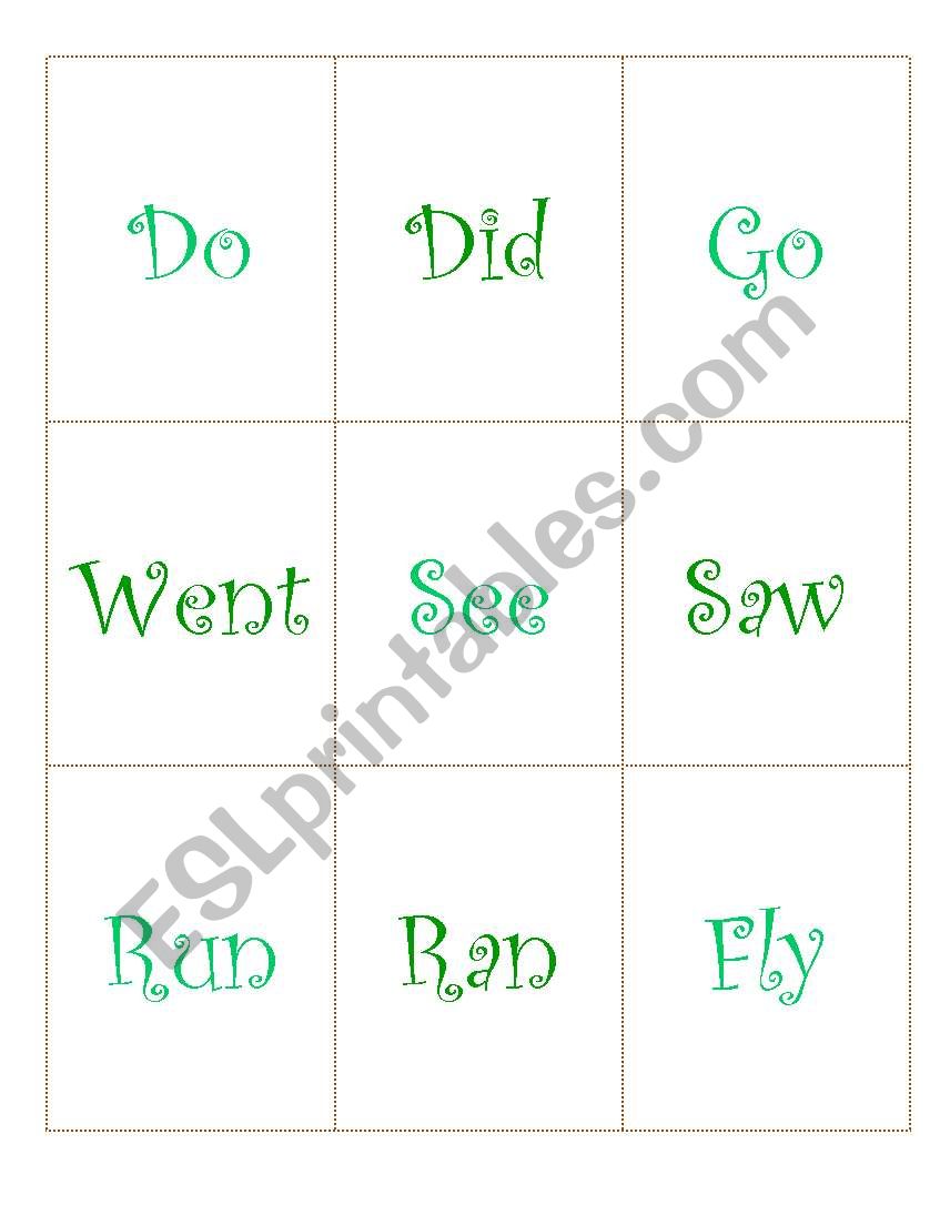 irregular verbs card game worksheet