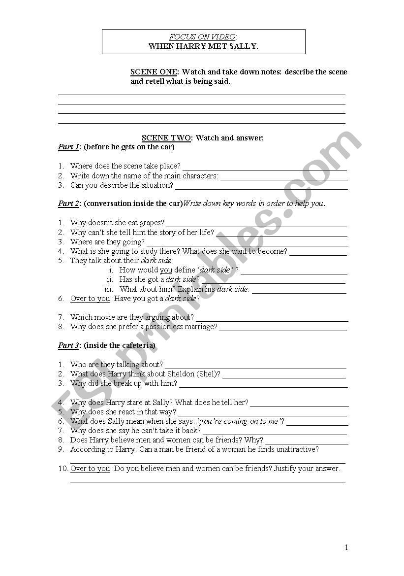 When Harry met Sally worksheet