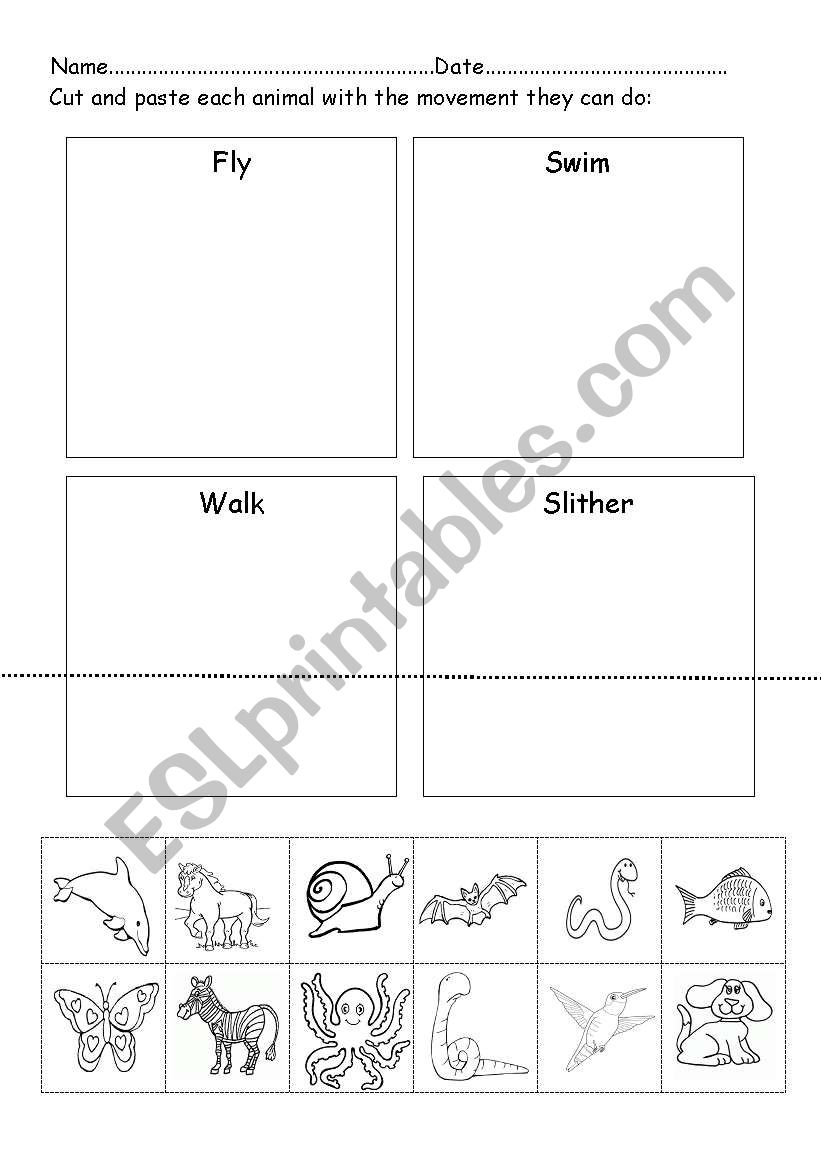 Animals movements worksheet