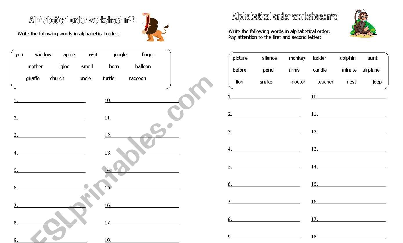 Alphabetical order worksheet