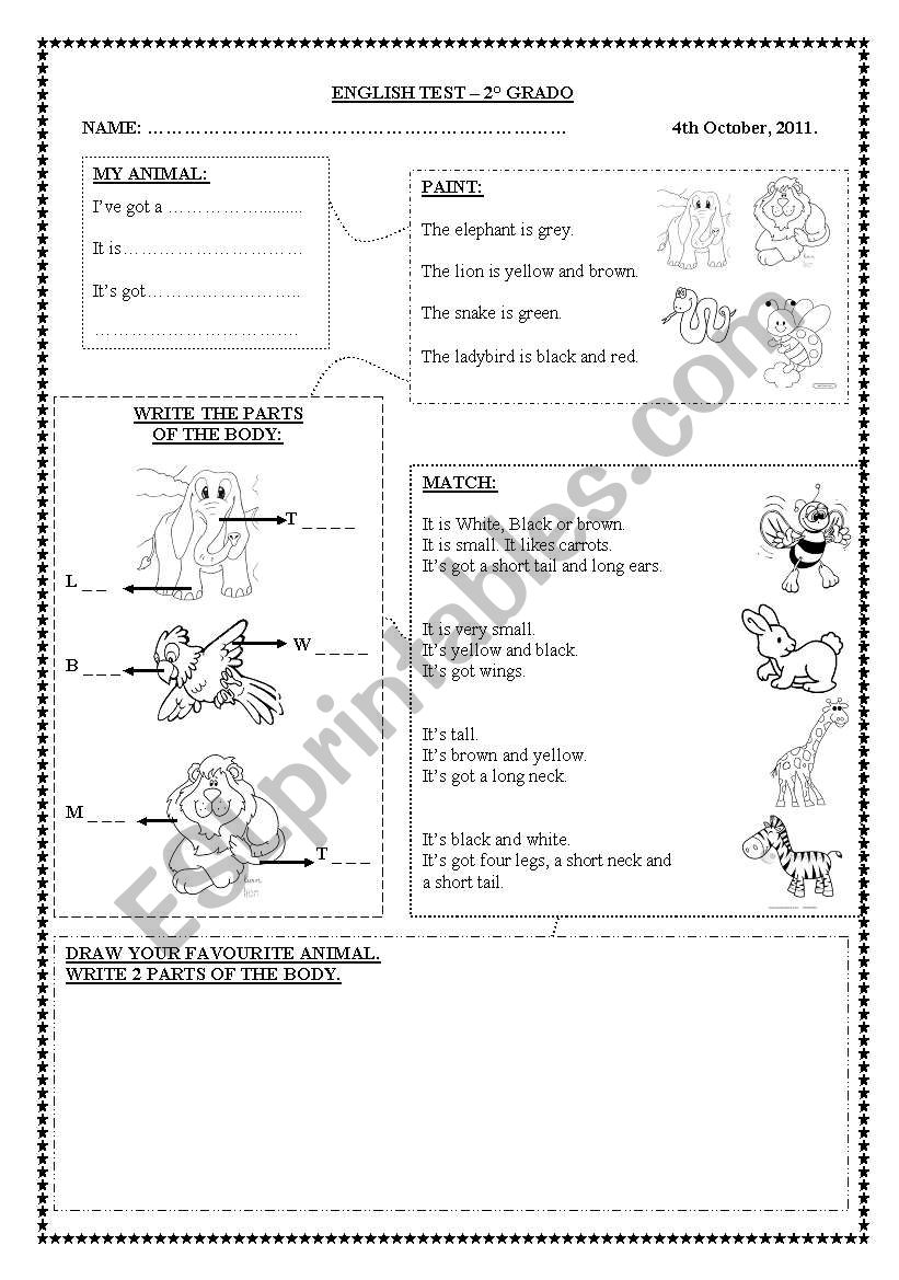 Test about Animals worksheet