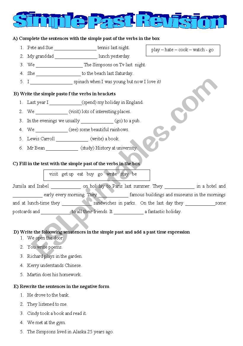 simple past revision worksheet