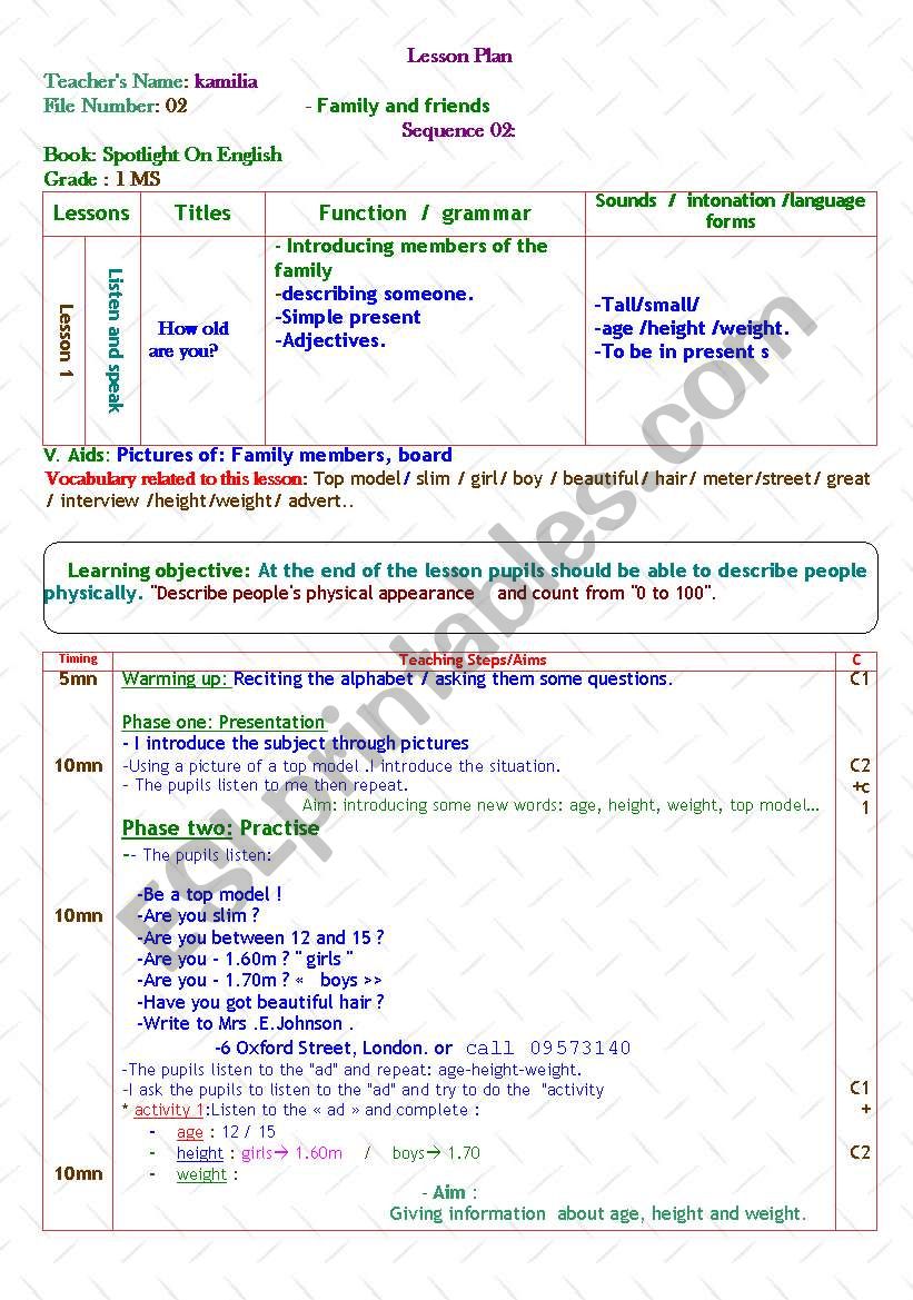 family and friends worksheet