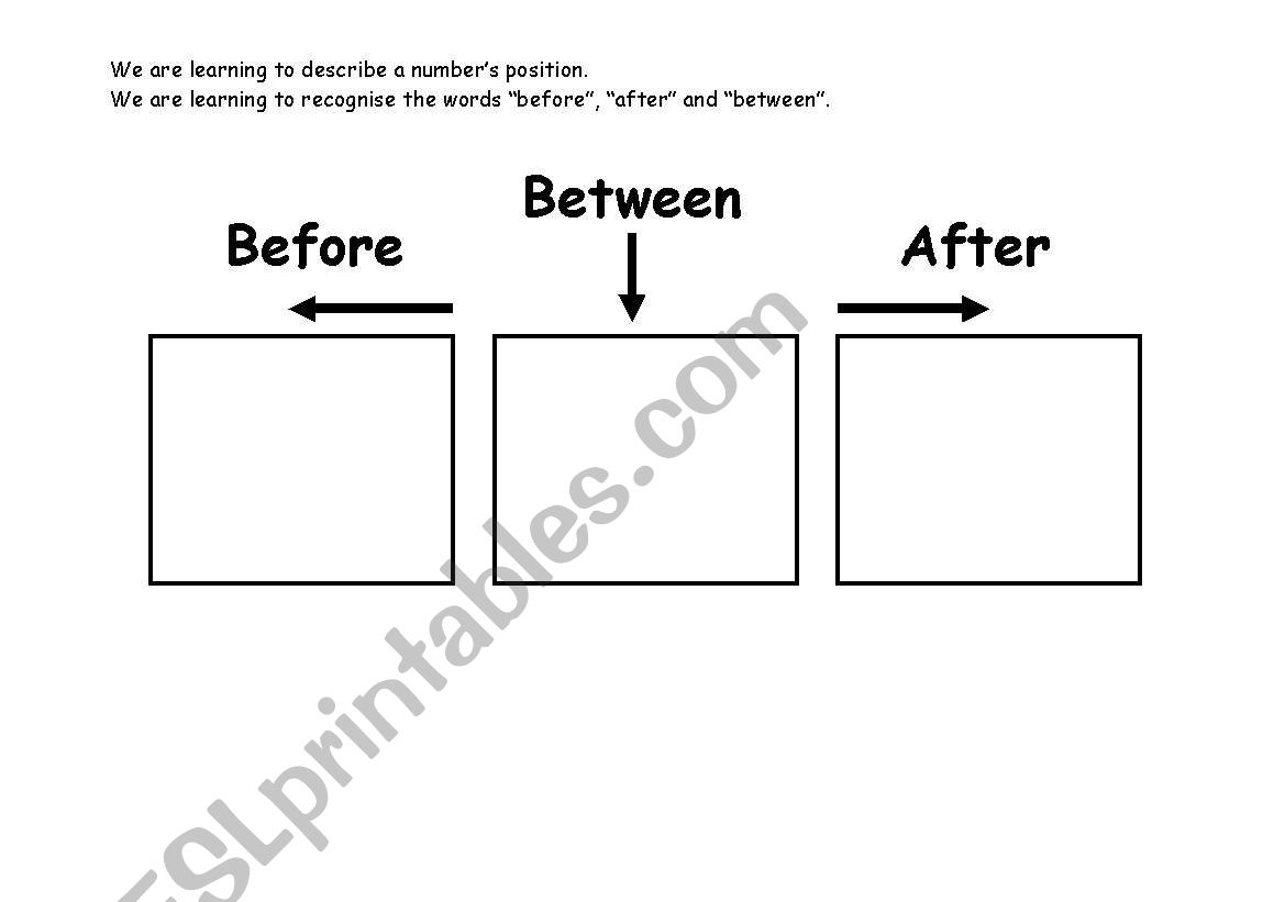 Before, after, between worksheet