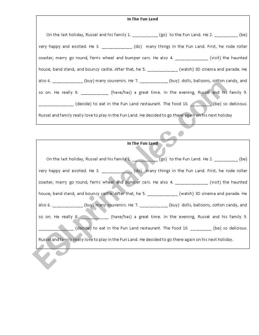 In The Fun Land worksheet