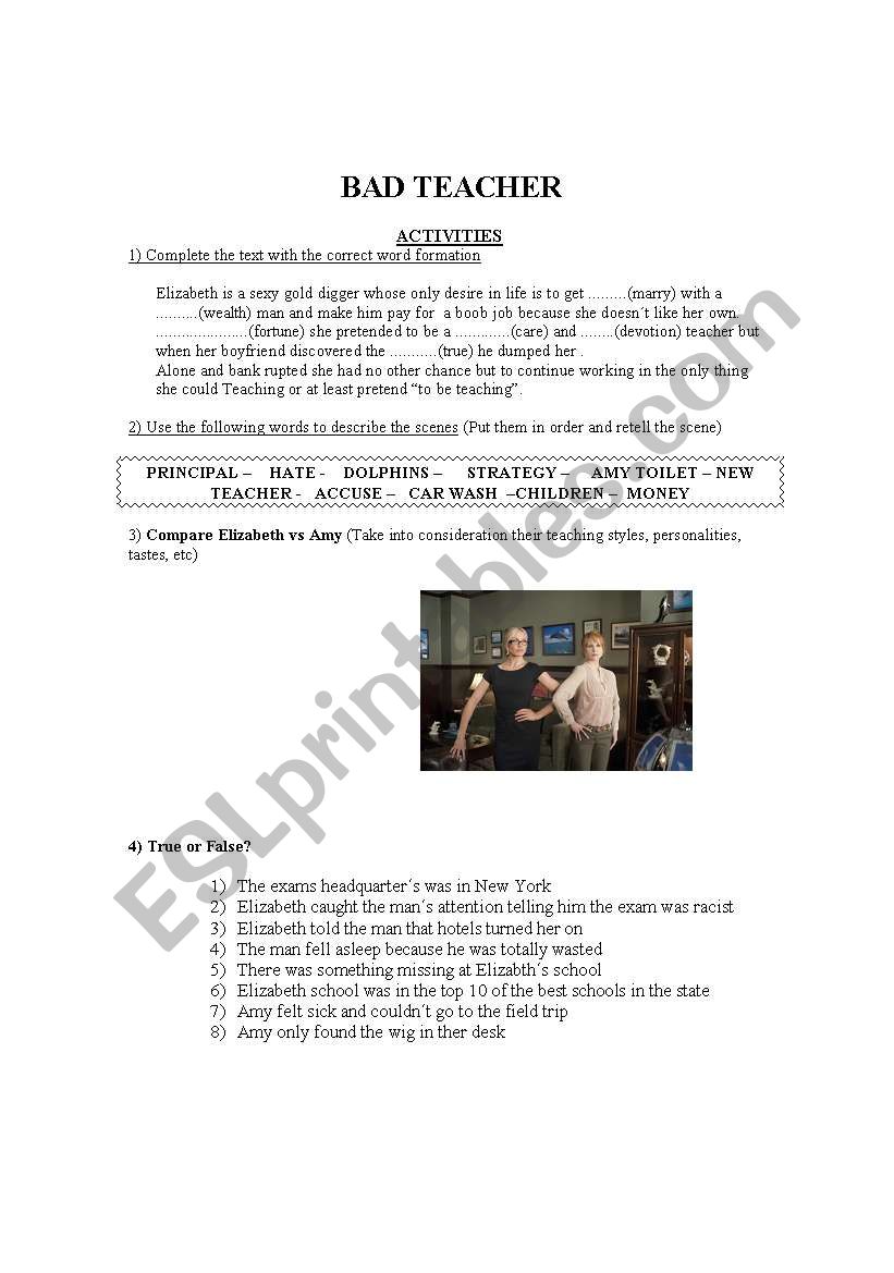 bad teacher part2 worksheet