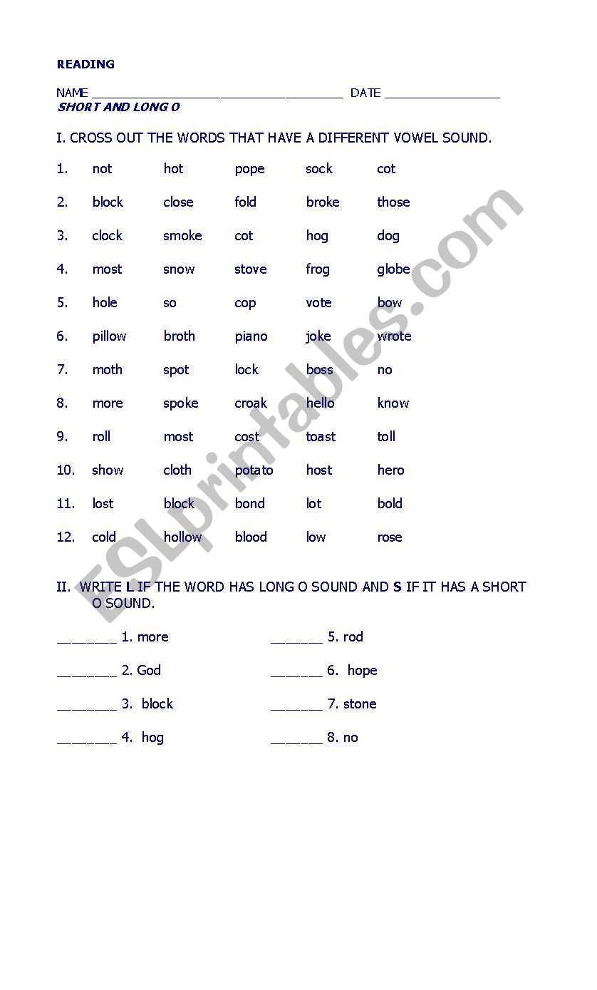 LONG AND SHORT SOUND OF VOWEL O