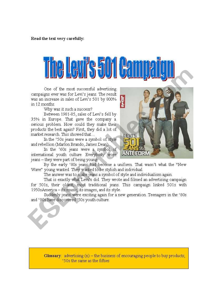 THE LEVIS 501 CAMPAIGN worksheet
