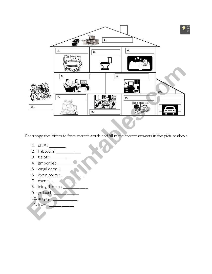 Rooms in The House worksheet