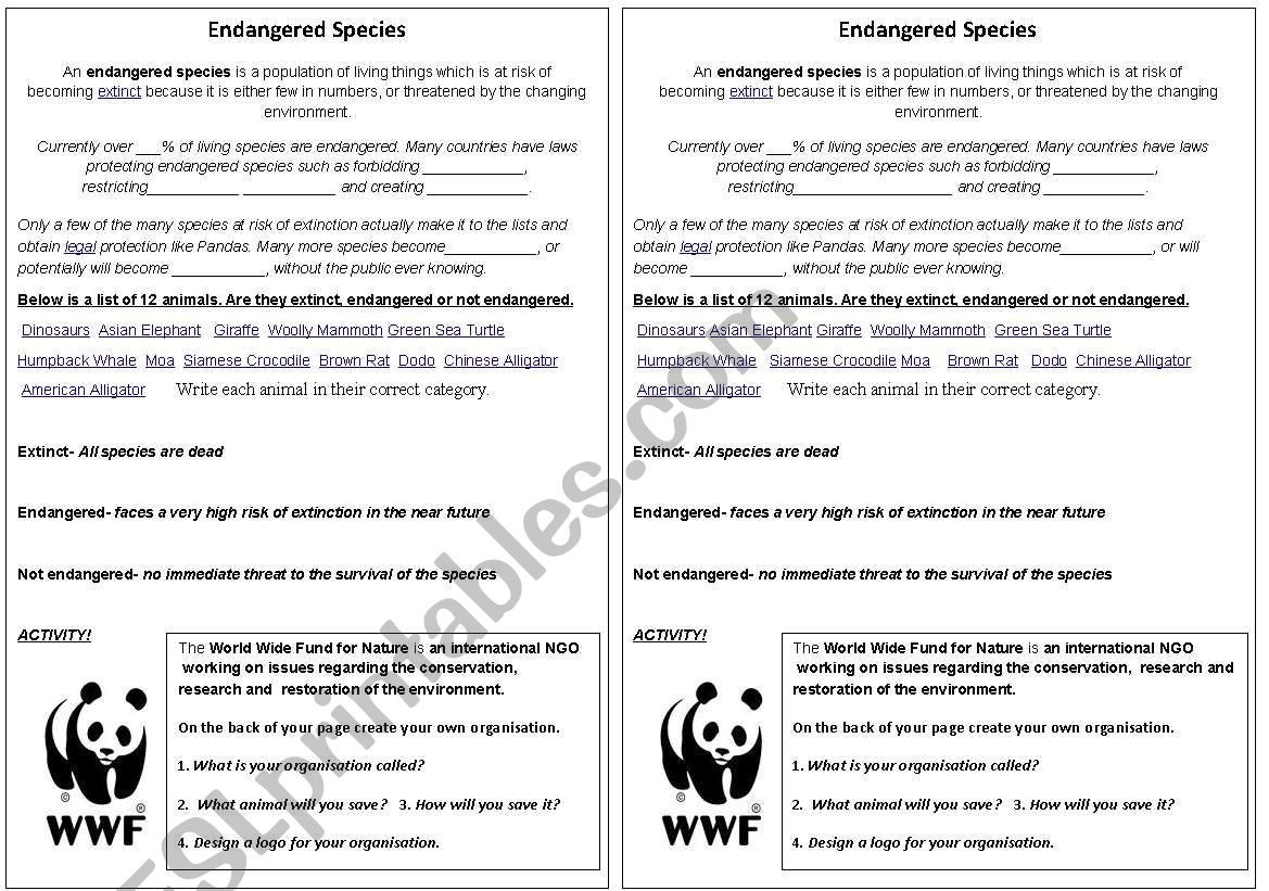 Endangered Species worksheet