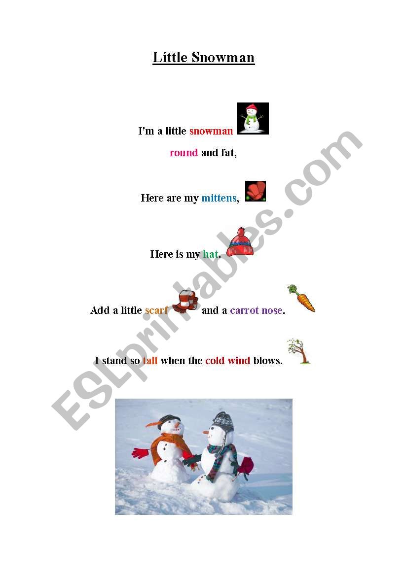 Little snowman song worksheet
