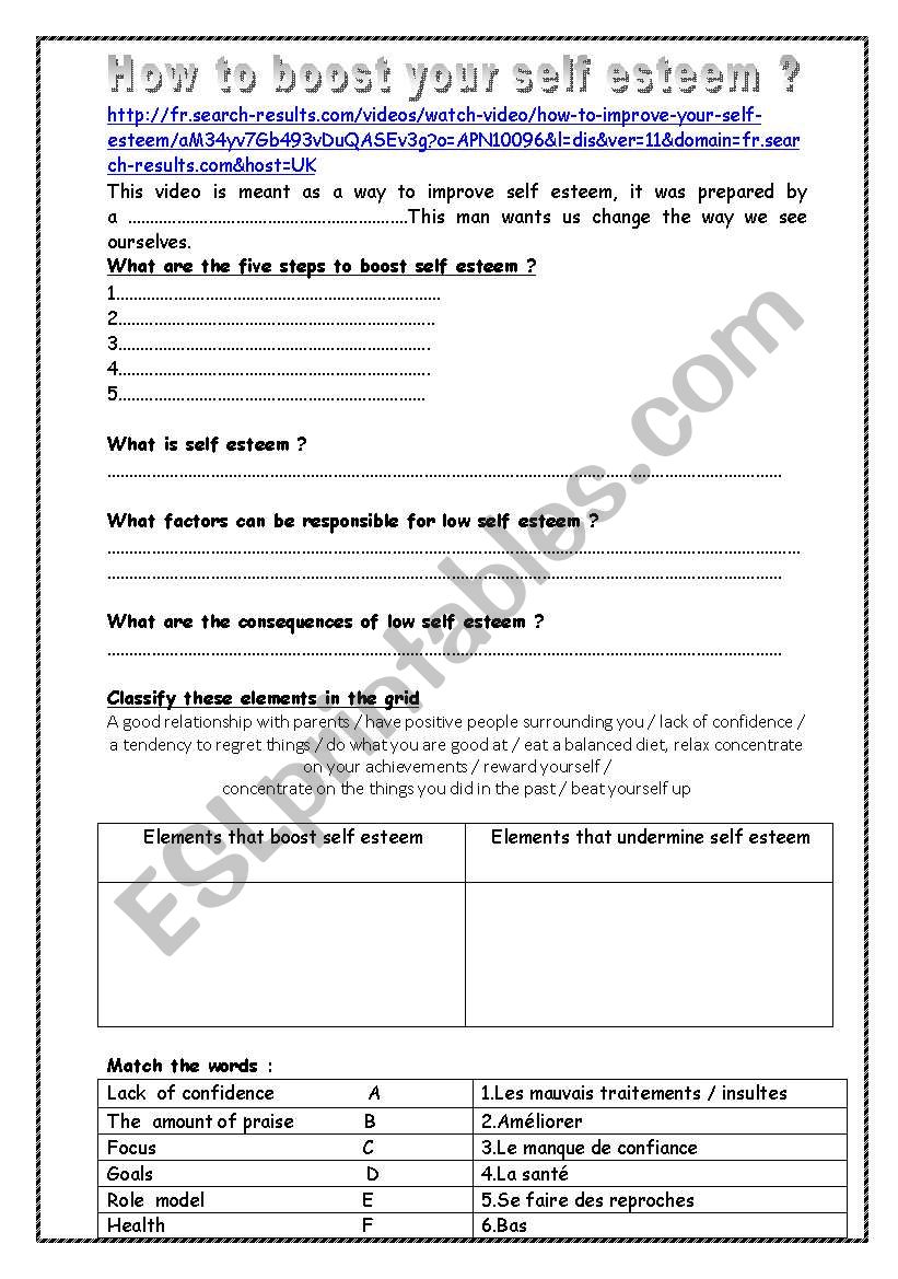 how to boost your self esteem worksheet