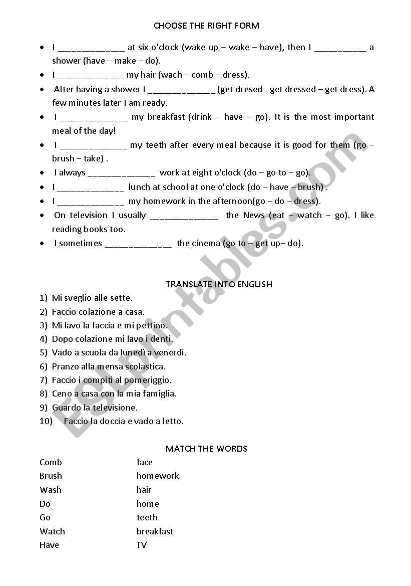 Routines exercises worksheet