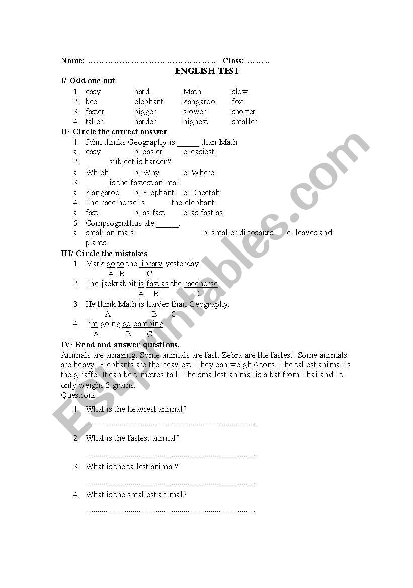 Written test worksheet