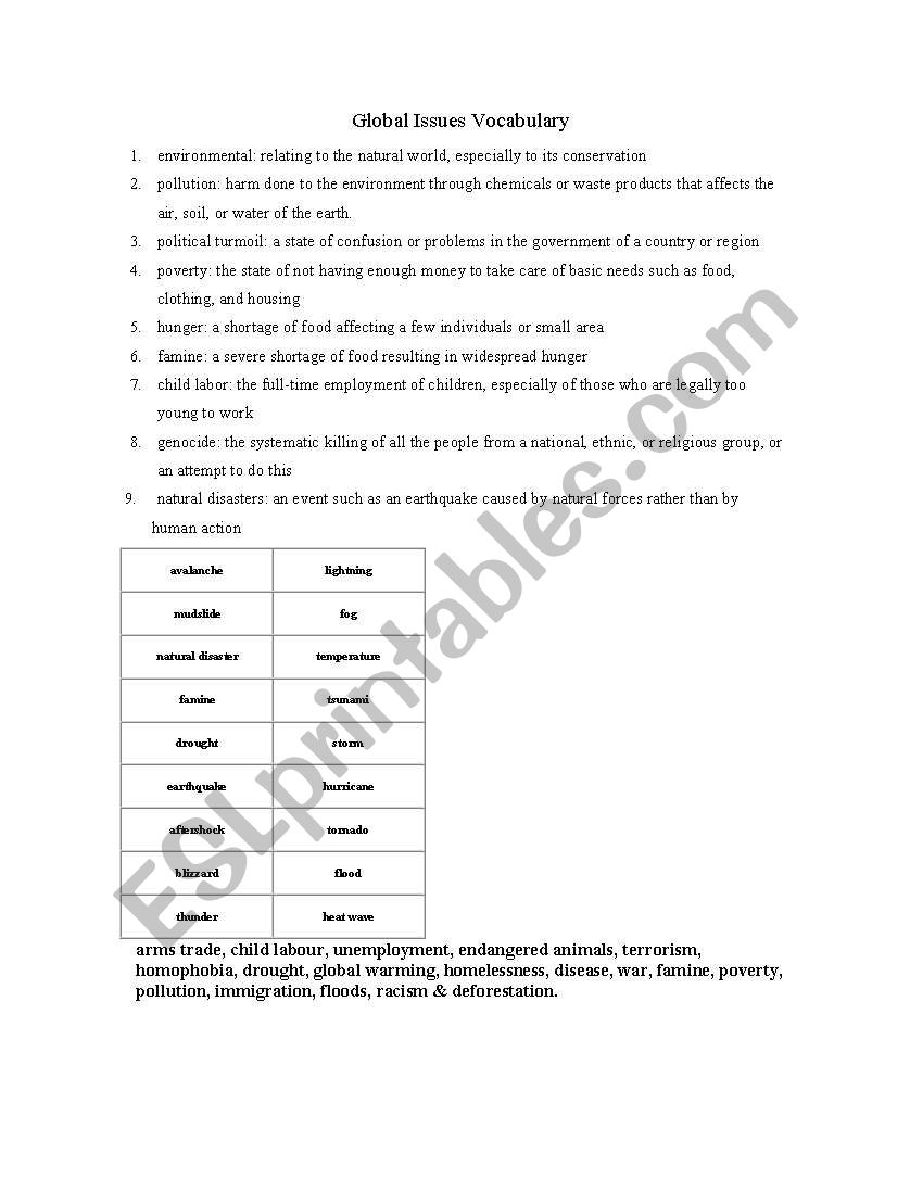 Global_Issues_Vocabulary worksheet