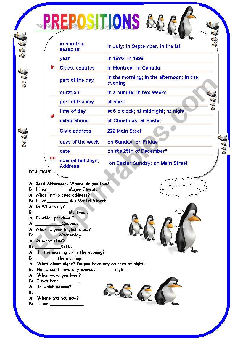 PREPOSITIONS worksheet