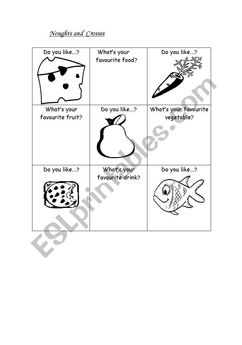 Noughts and Crosses Foods worksheet