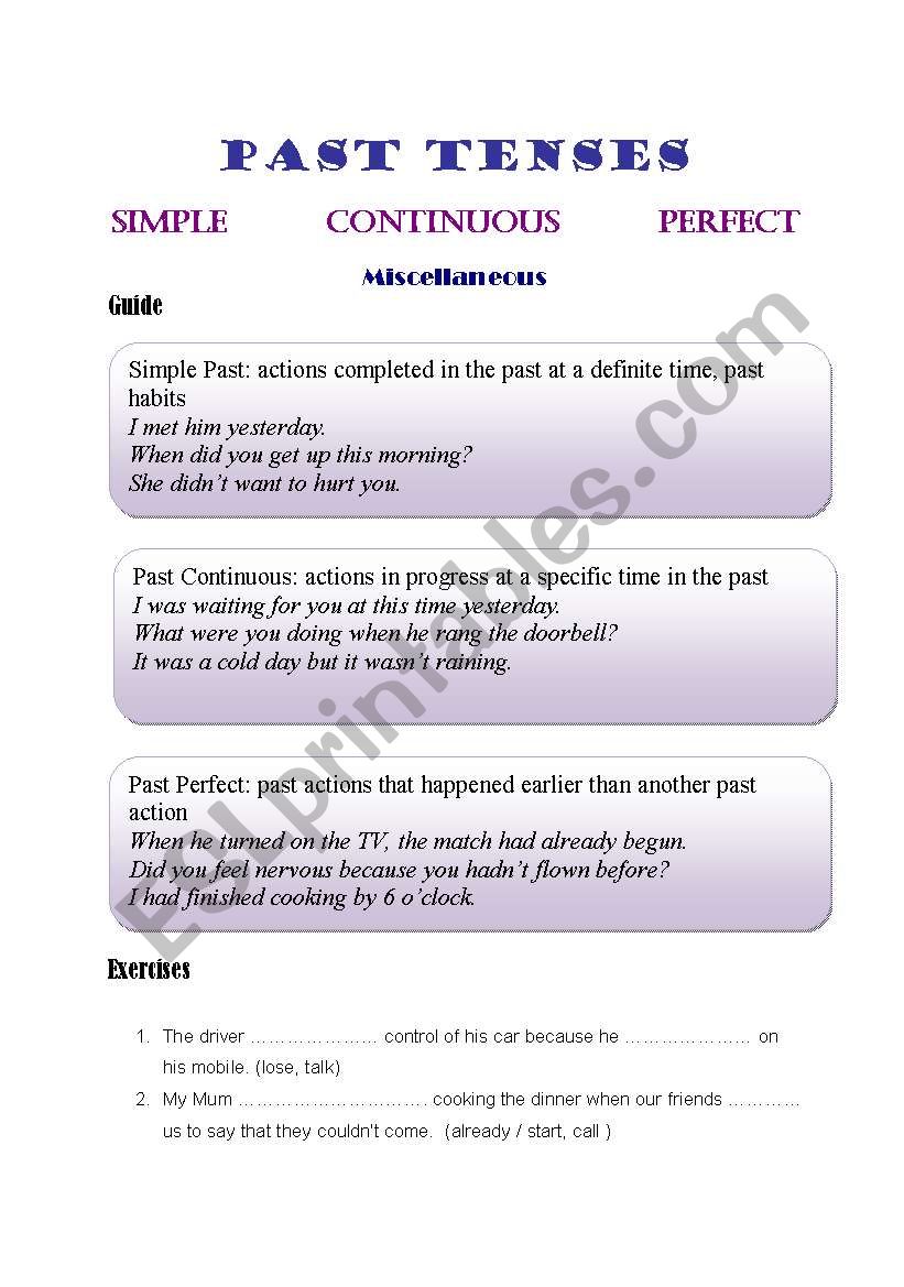 Past Tenses. Miscallaneous worksheet