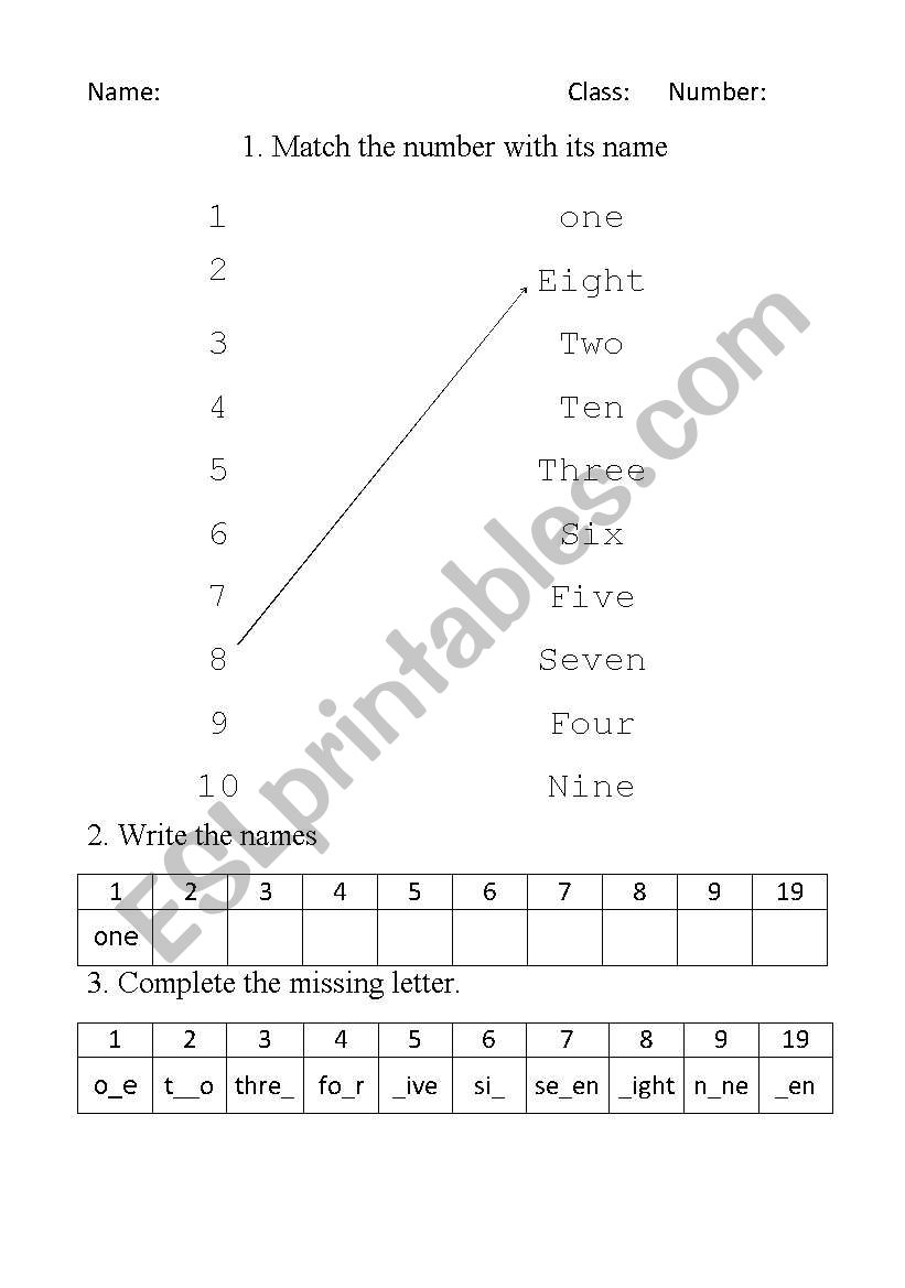 Numbers 1 to 10 worksheet