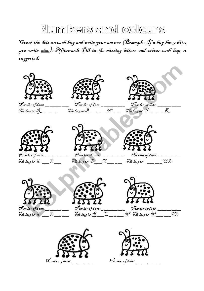 Numbers and colours worksheet