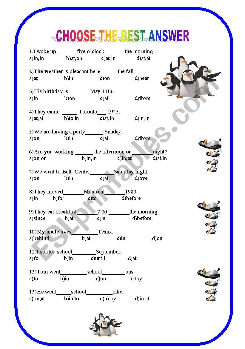 PREPOSITIONS PART TWO worksheet