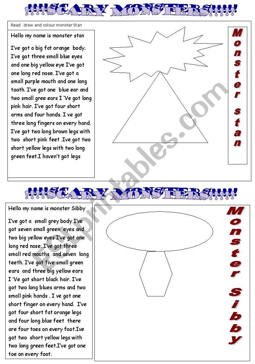 scary monster worksheet