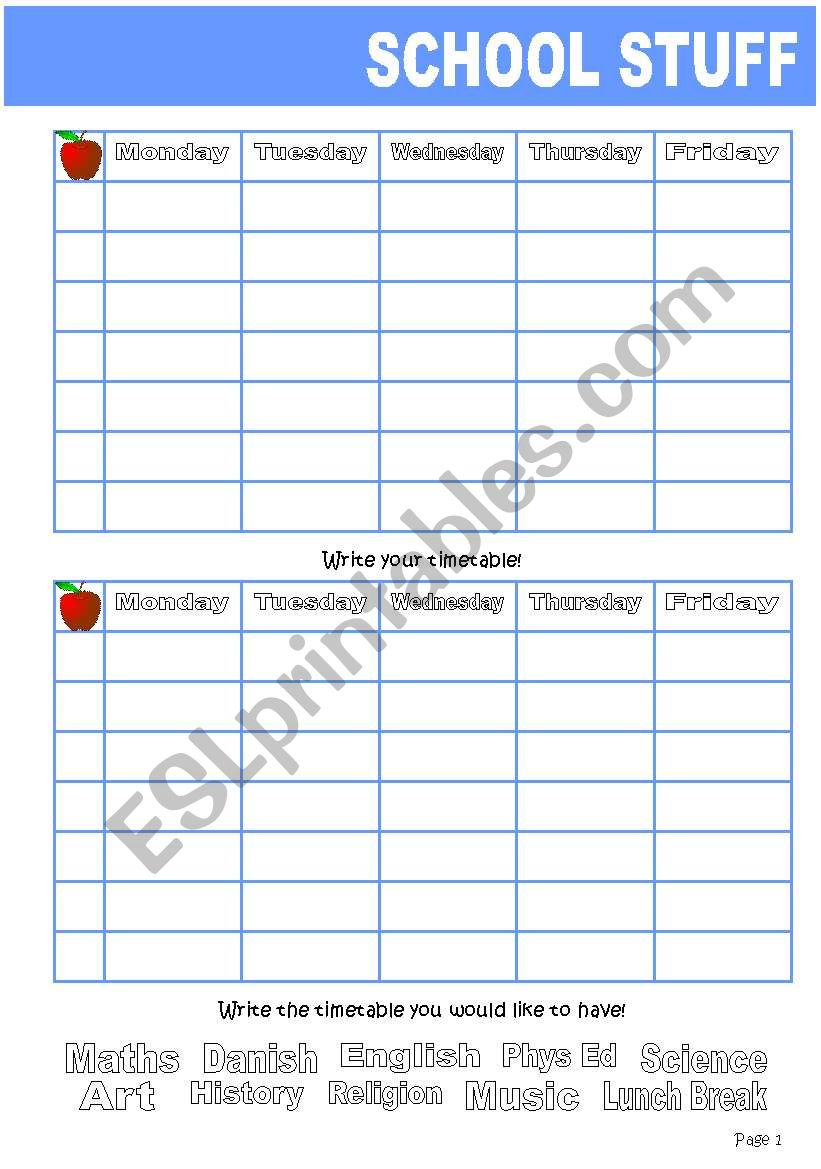 School Stuff: Timetables + Cards for labeling and games