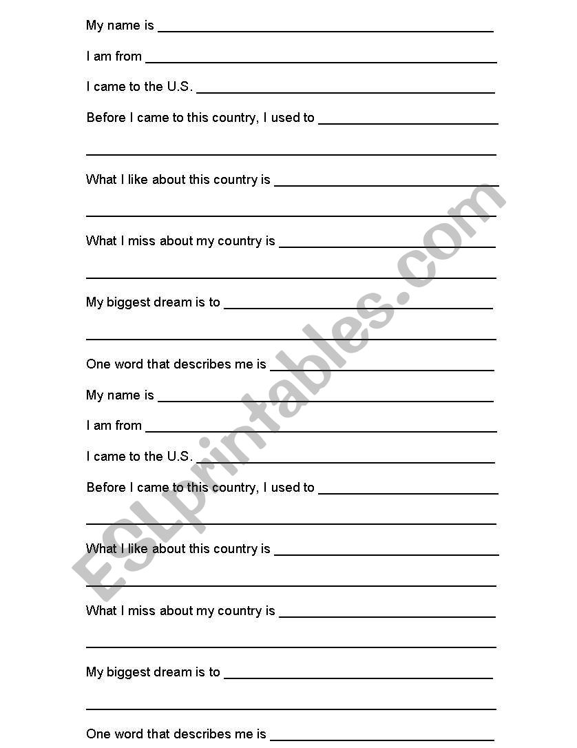 All about me worksheet