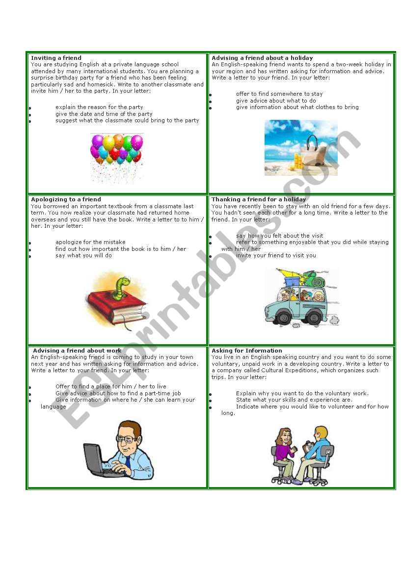 Writing letters cards worksheet