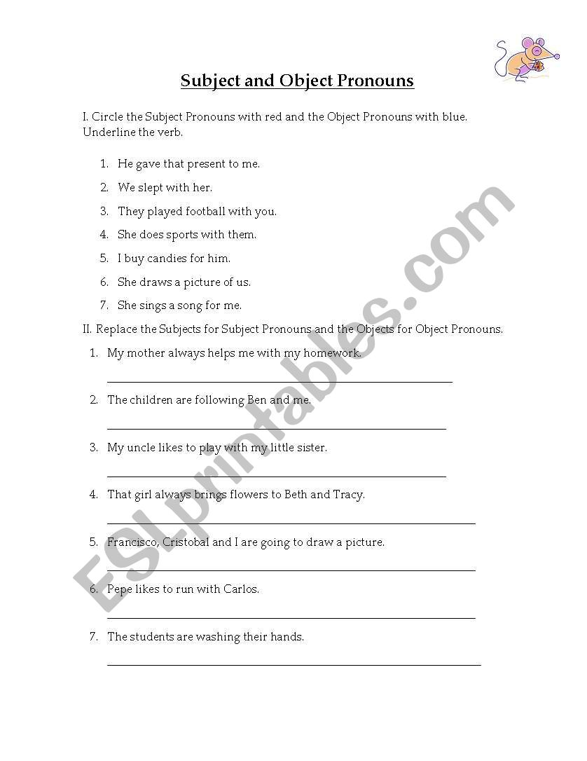 Subject/ Object pronouns worksheet