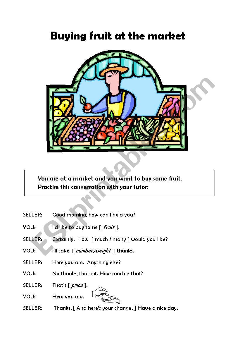 Buying fruit at the market worksheet