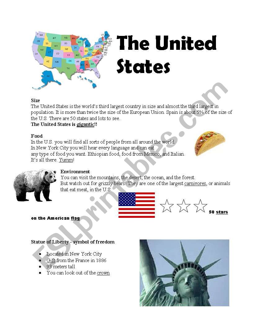 The United States reading with true/false activity