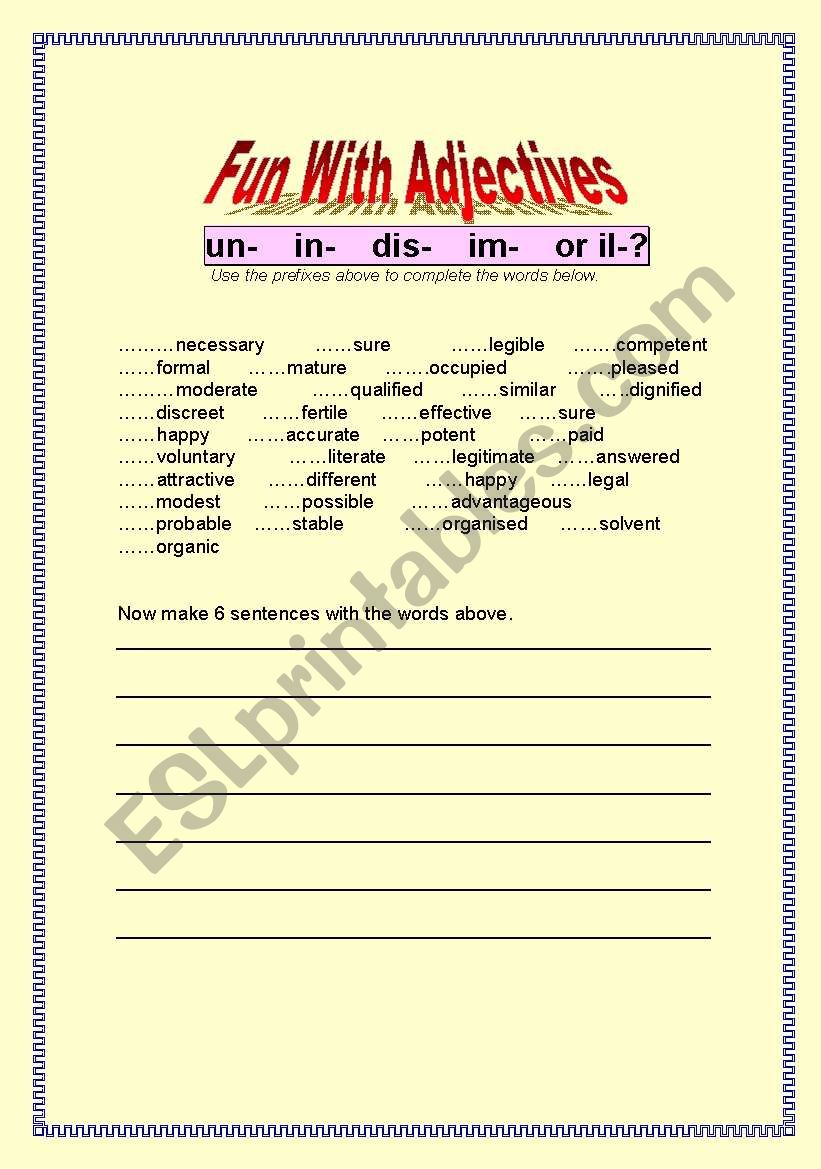 Adjective Prefix Quiz worksheet