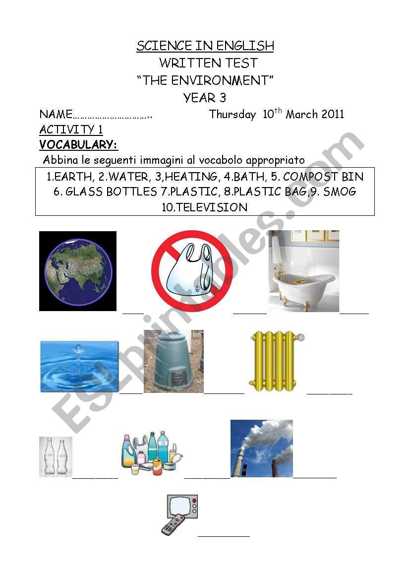 TEST: TRHE ENVIRONMENT worksheet