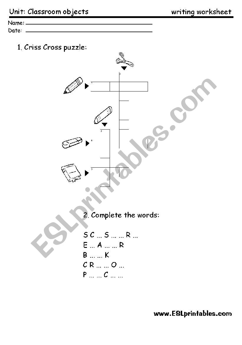 Classroom material: writing worksheet