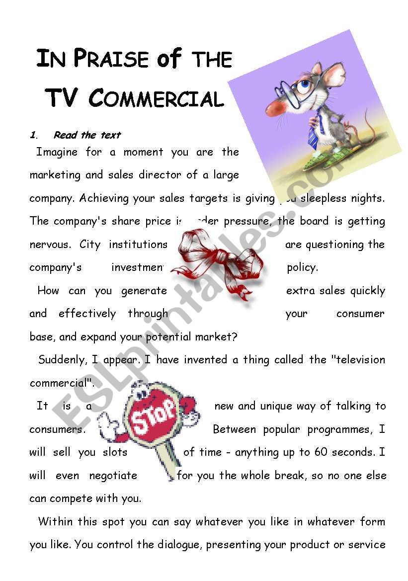 IN PRAISE OF THE TV COMMERCIAL