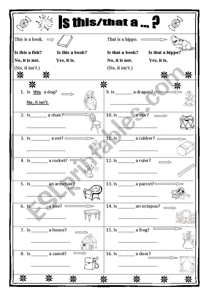 Is this/that ...? Demonstratives (singular): questions, short answeres.