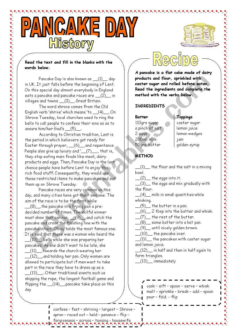 Pancake Day worksheet