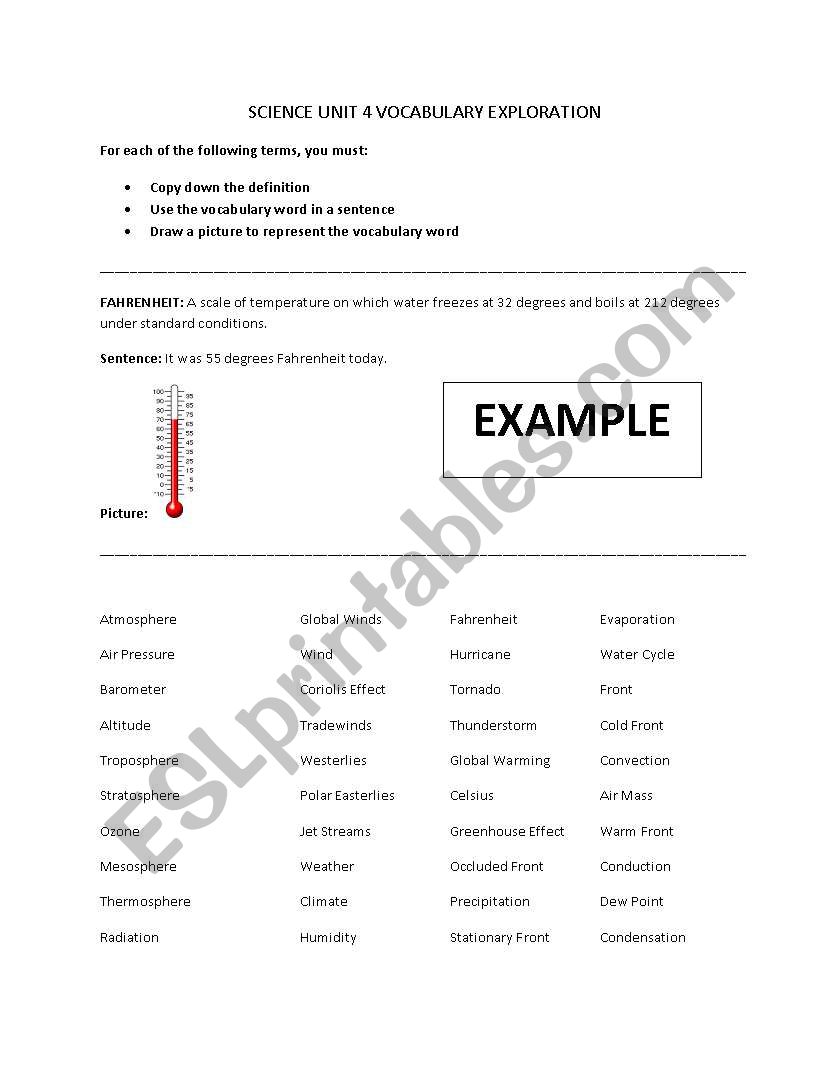 Science Weather Vocabulary Exploration