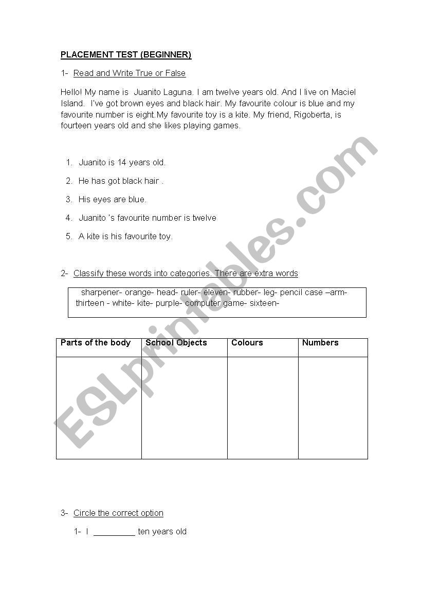 PLACEMENT TEST worksheet