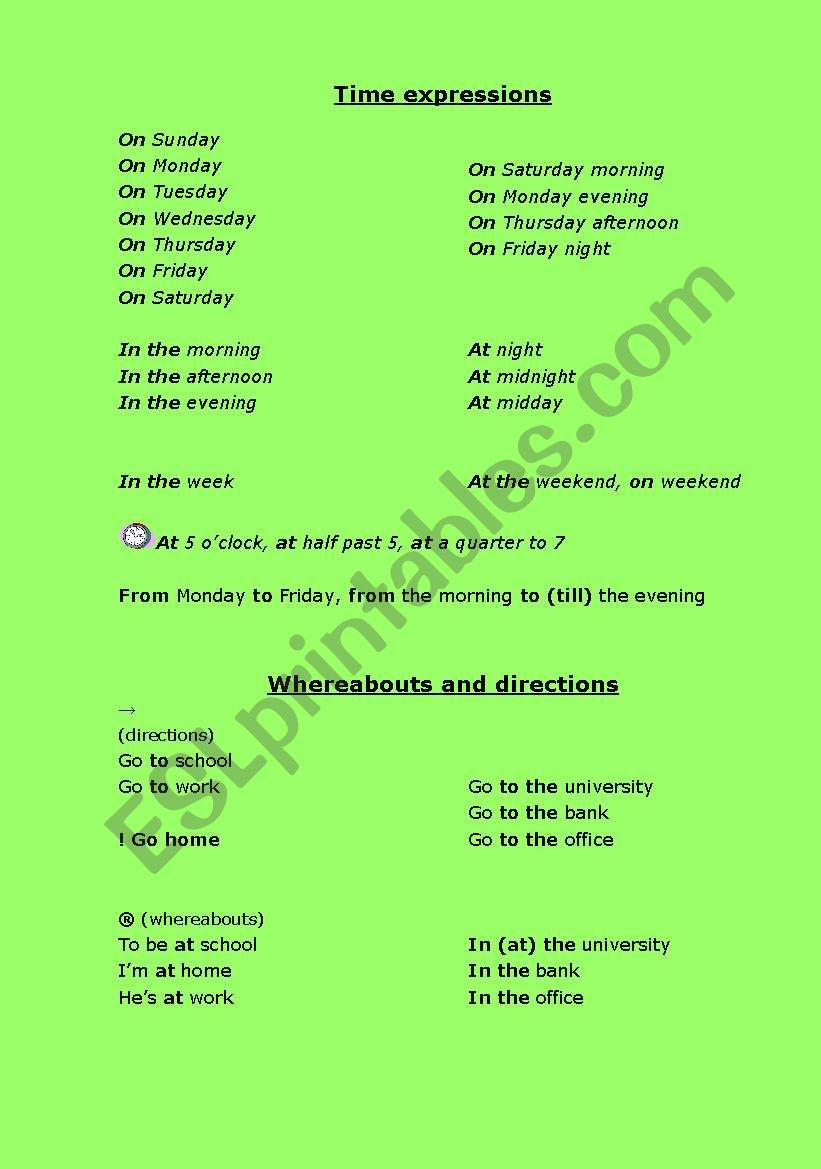 Prepositions of time and place