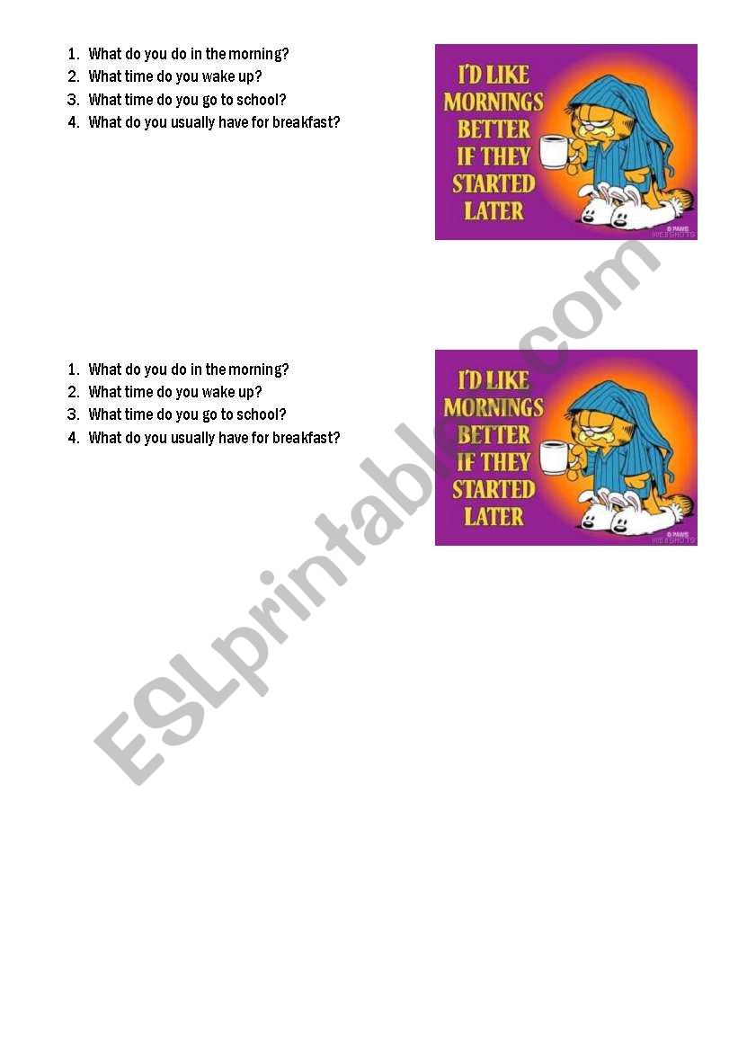 Morning habits worksheet