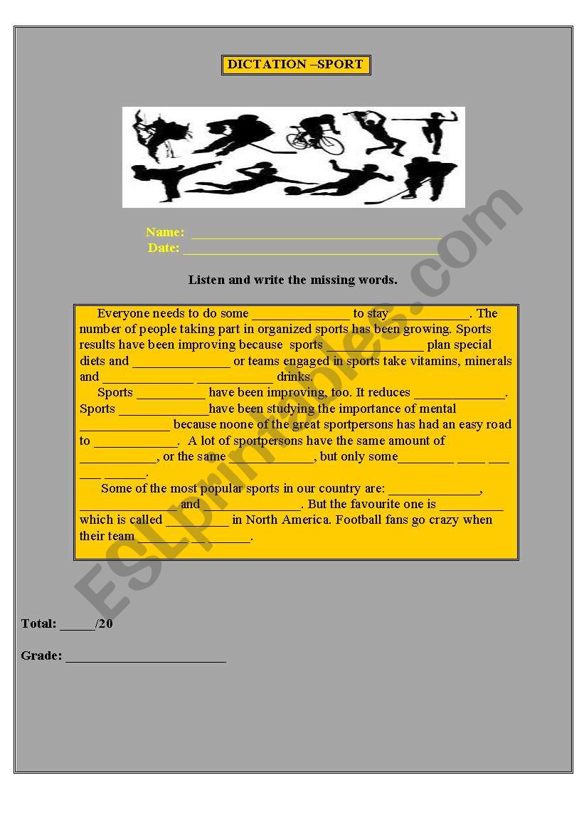 DICTATION SPORT worksheet