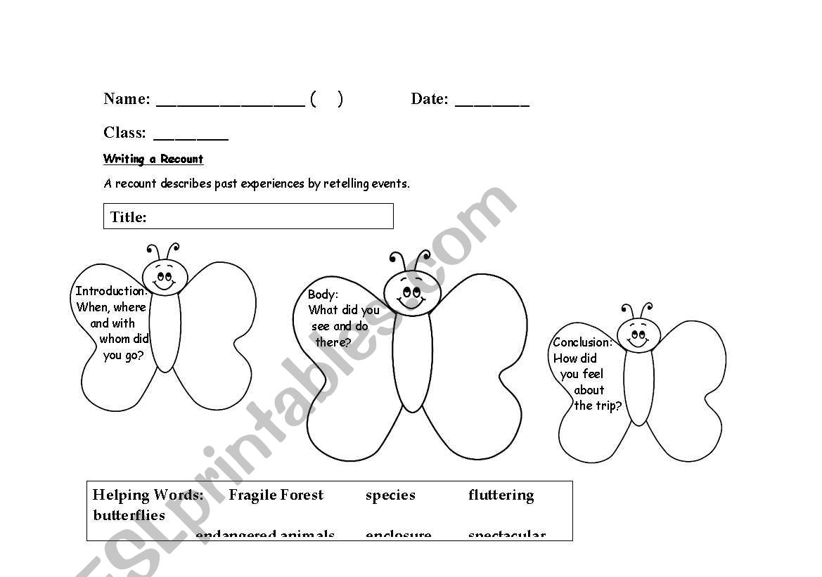 Recount outline worksheet