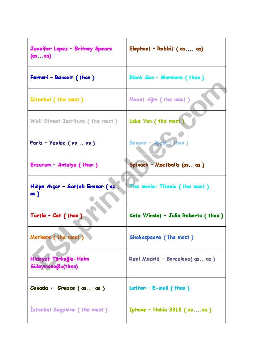 Comperatives - Superlatives worksheet