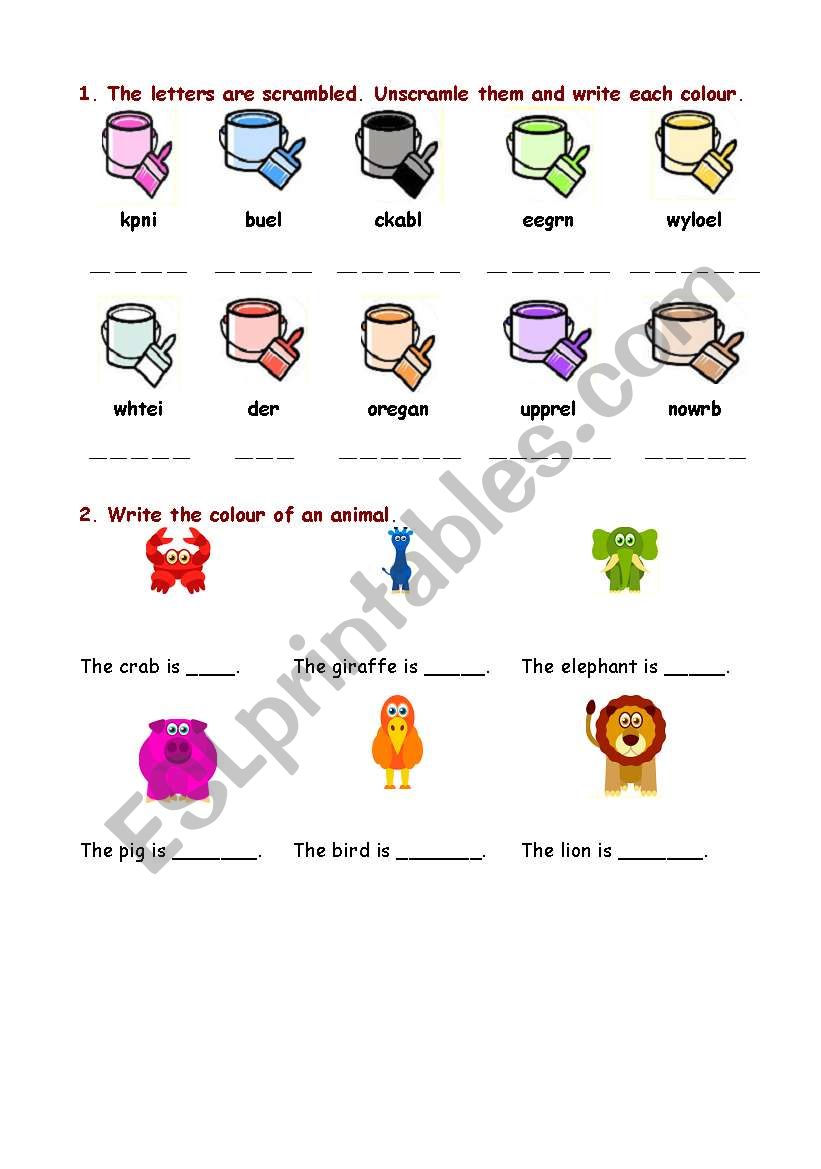 Colours and school objects worksheet